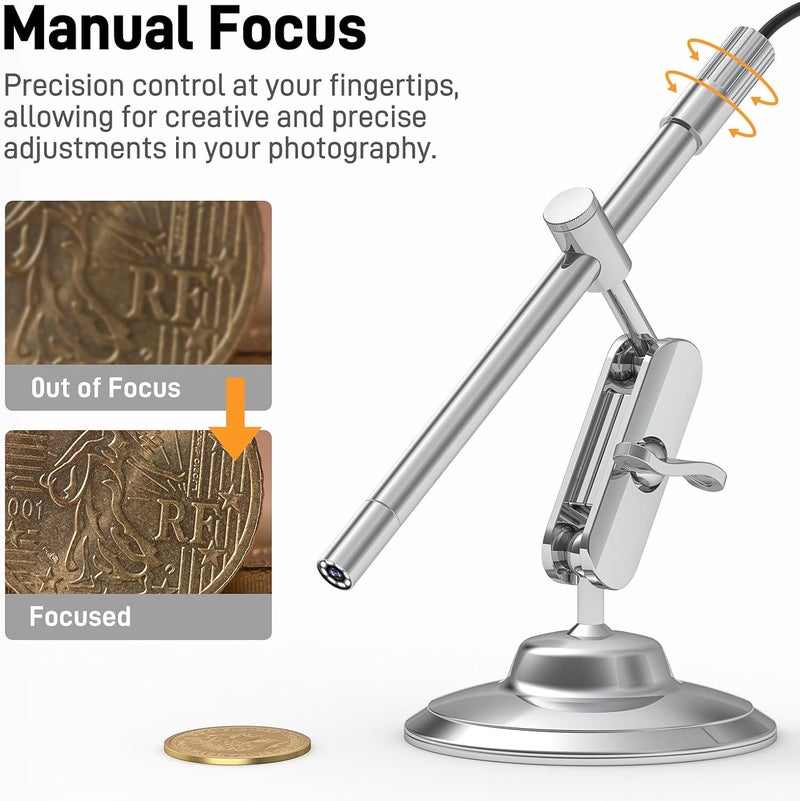 Teslong USB-C Digital Microscope, 10X to 200X Magnification Portable Camera with 8 LED Lights, Handheld Rotating Metal Stand for Coin, Electronic, Compatible with iPhone 15+ and Android Devices - Image 5